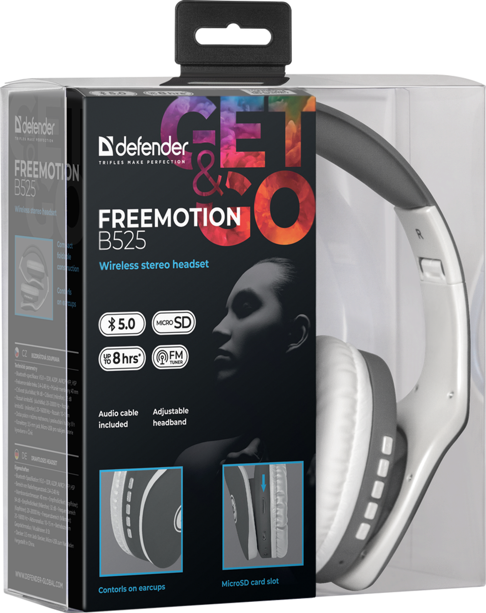 Беспроводные наушники накладные Defender FreeMotion microSD, FM, серый
