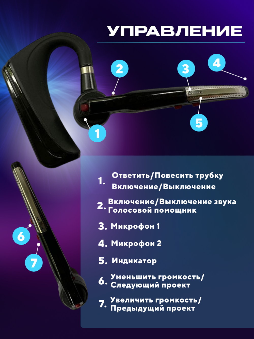 Беспроводная Bluetooth гарнитура Taymlux HSP-B3 PRO черный с шумоподавлением