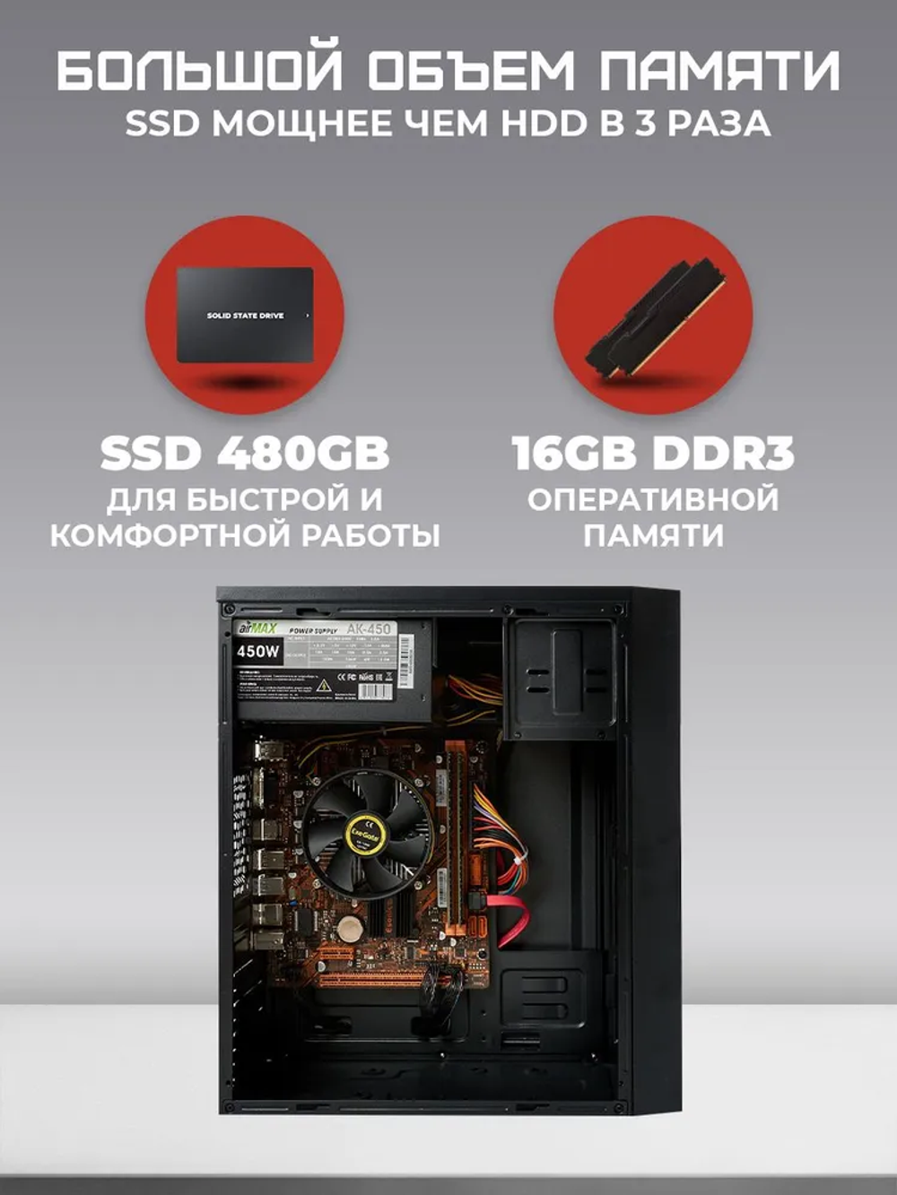 Системный блок TREIDCOMPUTERS Intel Core i5 2400/ RAM 16 ГБ/ SSD 480 Gb Офисный компьютер