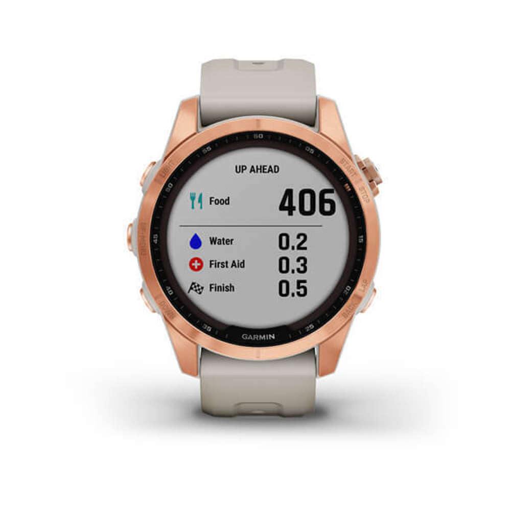 Garmin Fenix 7s Solar цвета розовое золото с песочным силиконовым ремешком