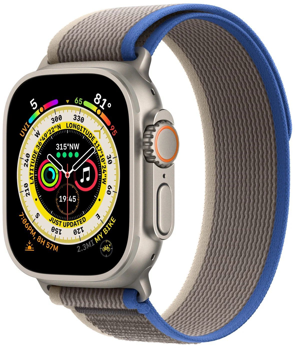 Смарт-часы Apple Watch Ultra 49 мм Titanium Case, титановый/сине-серый Trail Loop S/M