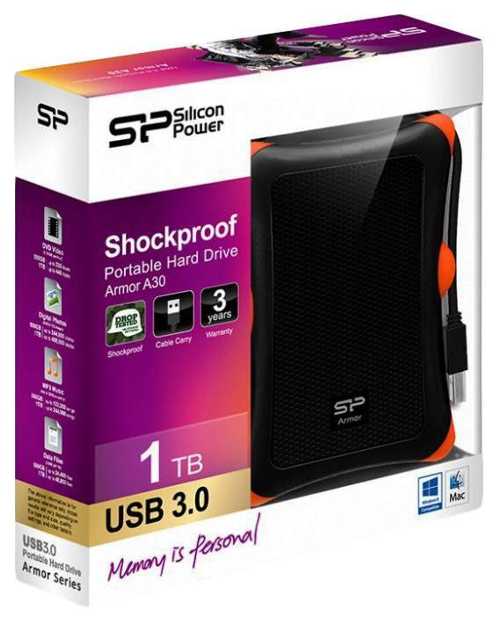 Внешний диск HDD Silicon Power Armor 1TB Orange/Black (SP010TBPHDA30S3K)
