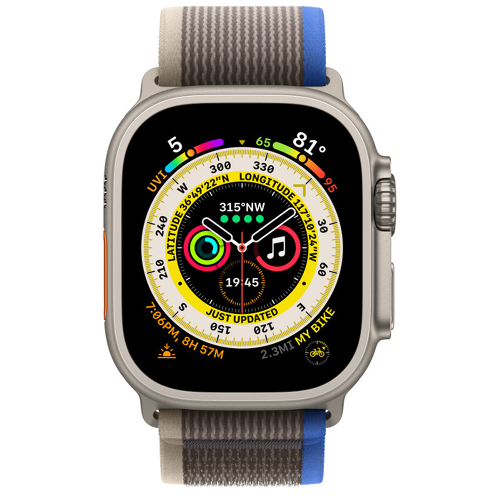 Apple Watch Ultra GPS + Cellular 49mm Titanium Case with Blue/Gray Trail Loop - M/L