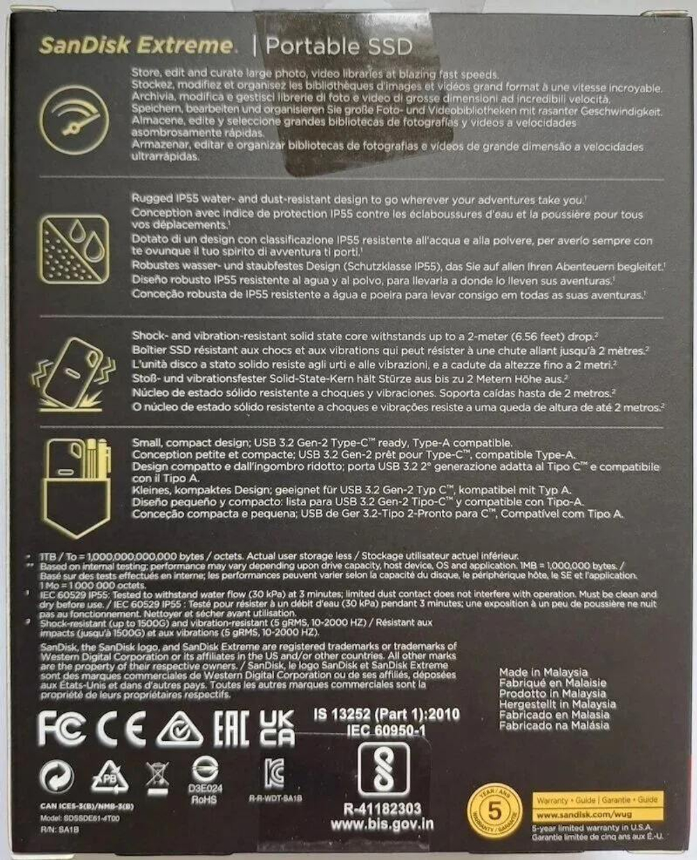 Внешний SSD диск Sandisk Extreme Portable V2 4 ТБ 1050 МБ/сек (SDSSDE61-4T00-G25)