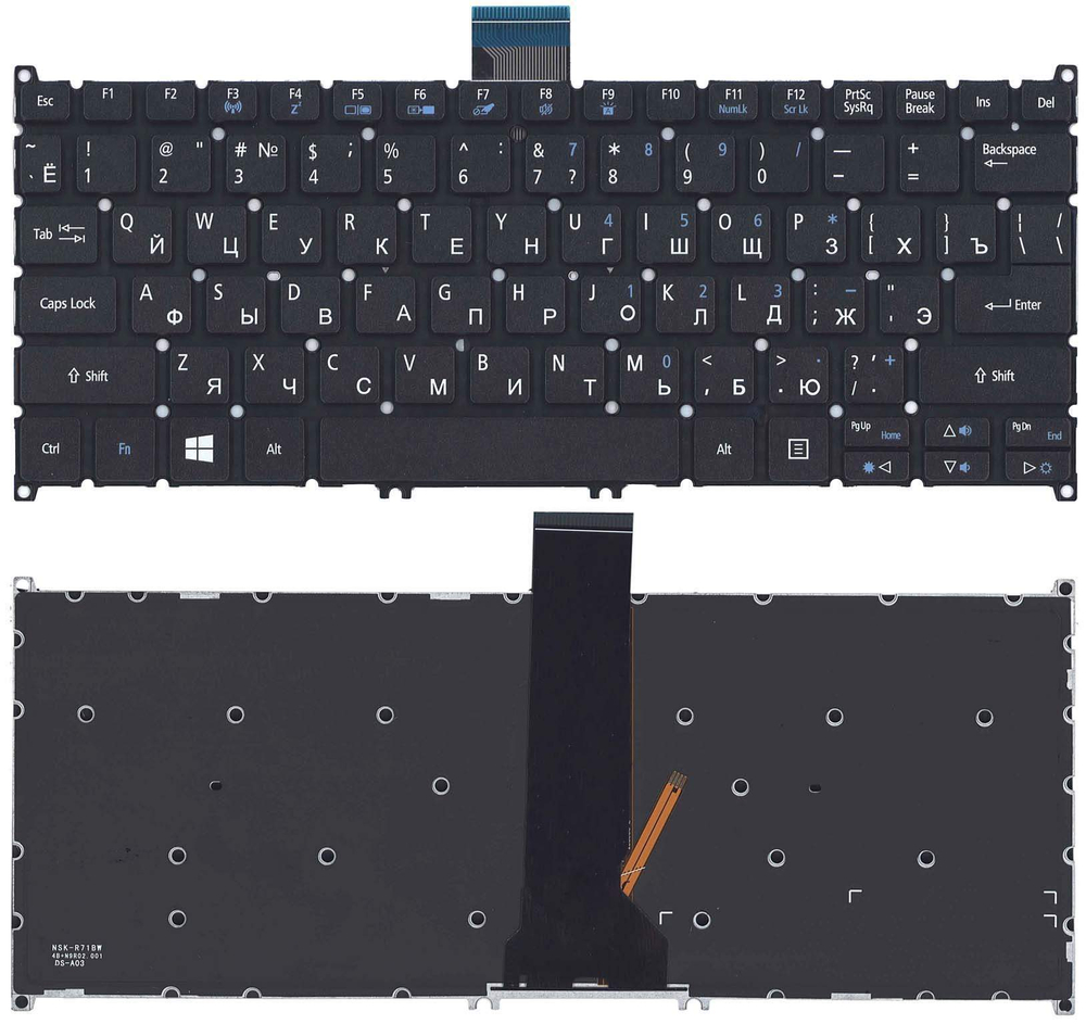 Клавиатура для Acer Aspire V3-371 V3-372 V3-372T V5-122 V5-122P черная с подсветкой