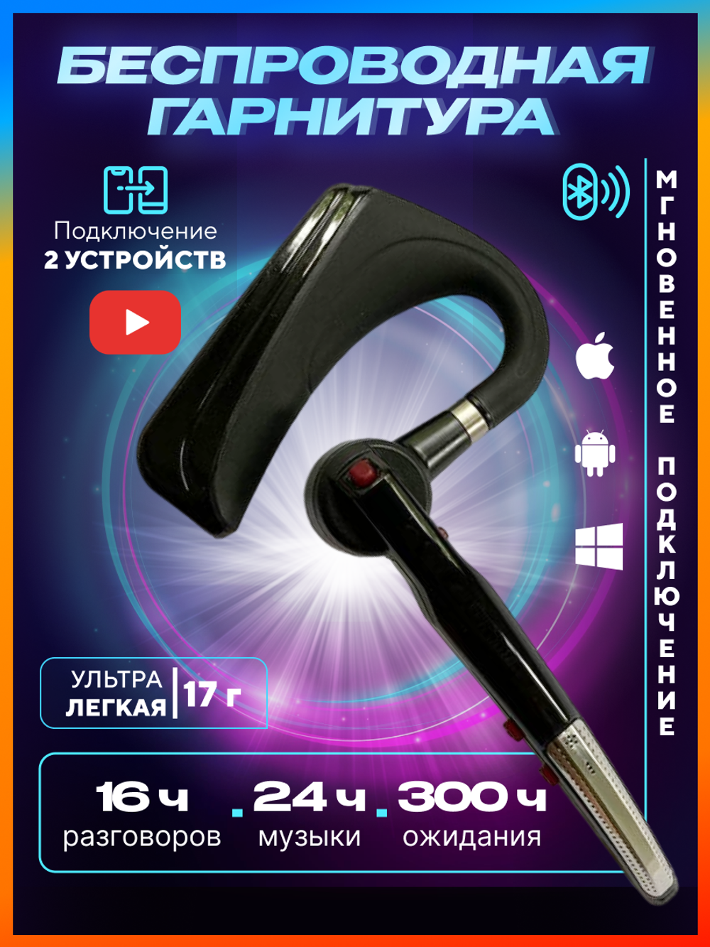 Беспроводная Bluetooth гарнитура Taymlux HSP-B3 PRO черный с шумоподавлением