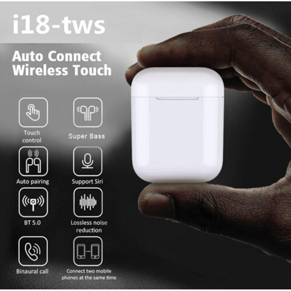 Беспроводные наушники i18 TWS с микрофоном для смартфона белые
