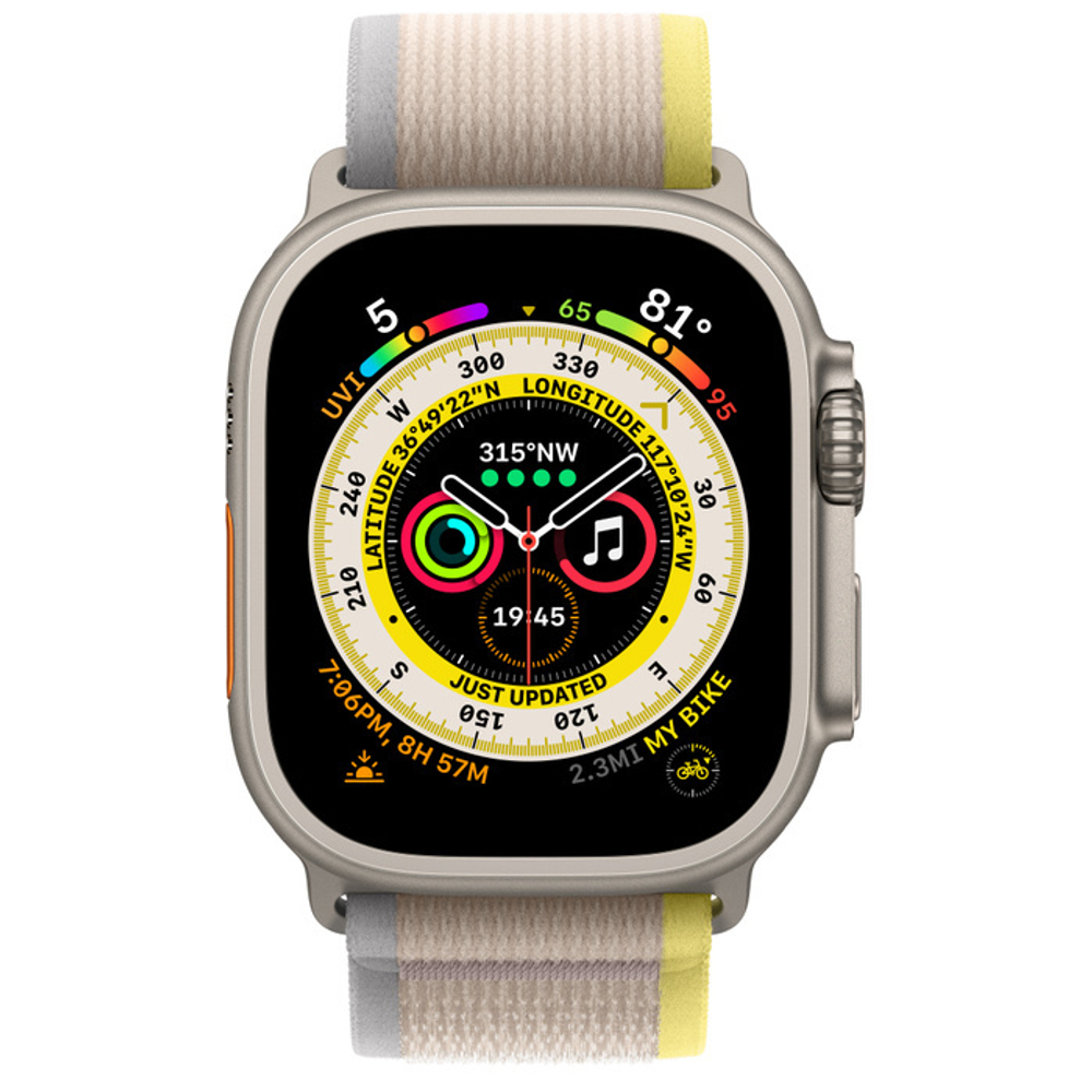 Apple Watch Ultra GPS + Cellular 49mm Titanium Case with Yellow/Beige Trail Loop - M/L