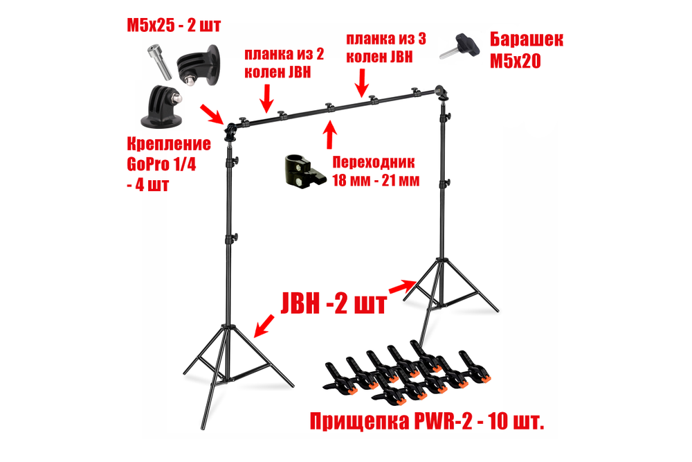 Переносной каркас 190х250 см для фотофона KF-250ZP в комплекте с прищепками