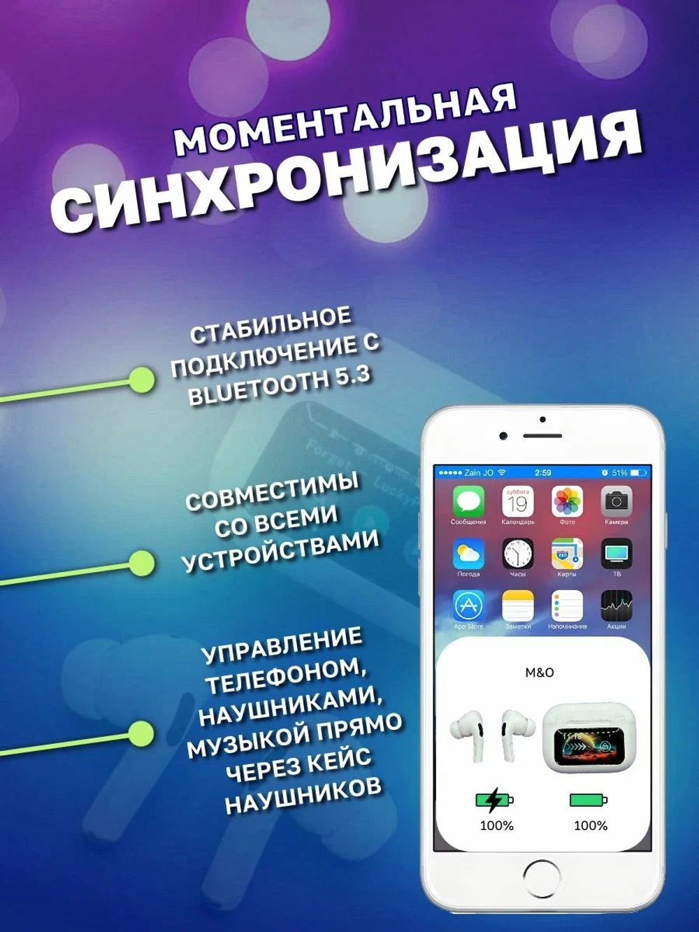 Беспроводные наушники W&O Pods 2 с Экраном белые 2314320
