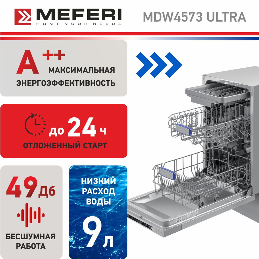 Встраиваемая посудомоечная машина Meferi MDW4573 ULTRA