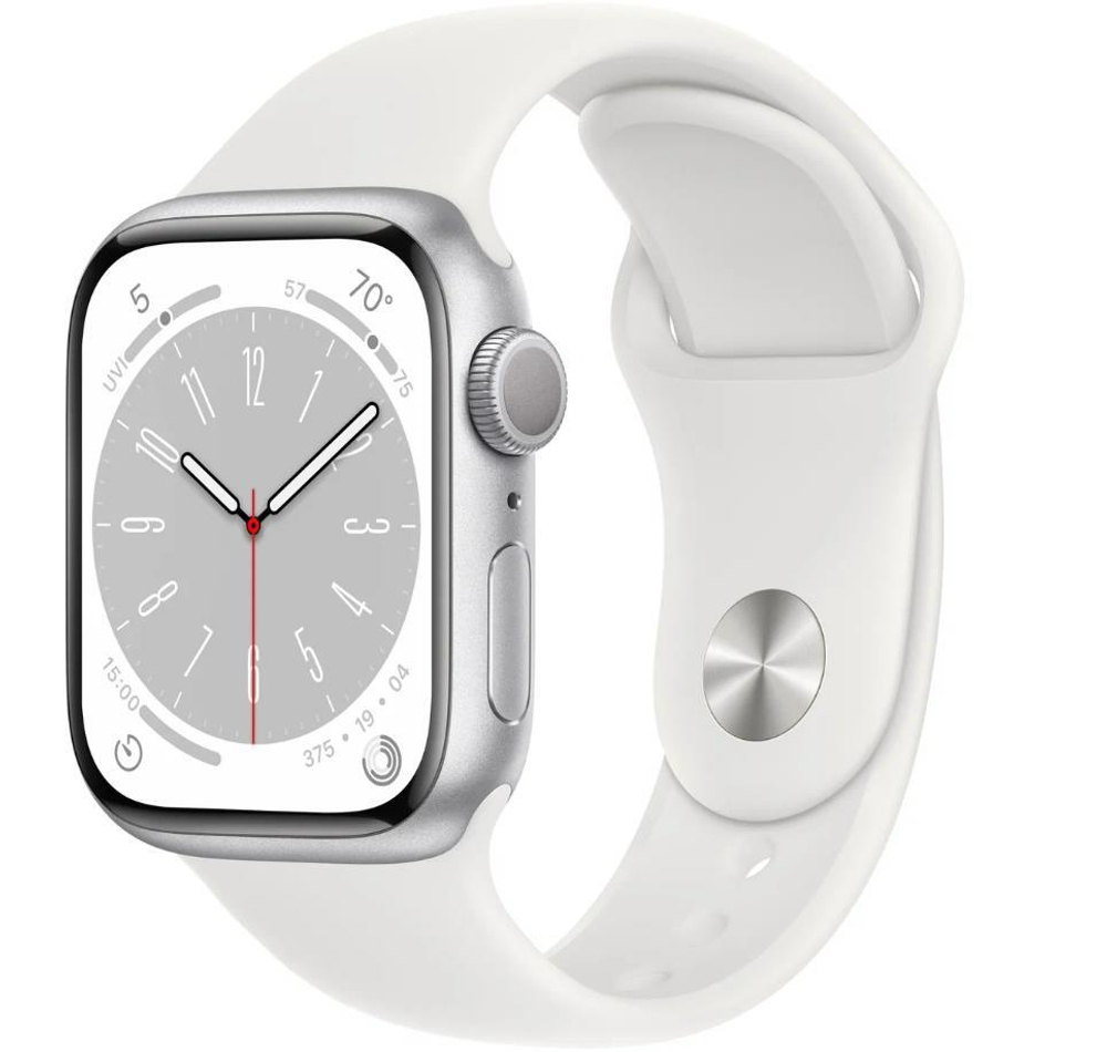 Часы Apple Watch Series 8 GPS 41mm Silver Aluminium Case with White Sport Band - Regular M