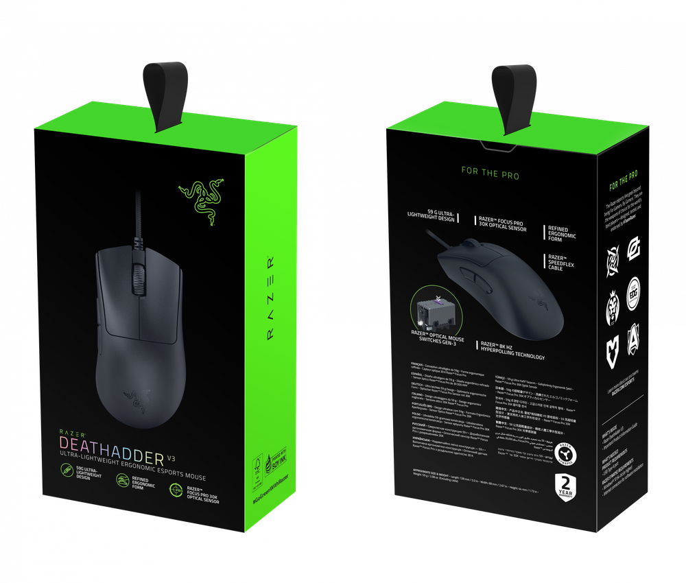 Проводная игровая мышь Razer DeathAdder V3 черный (RZ01-04640100-R3M1)