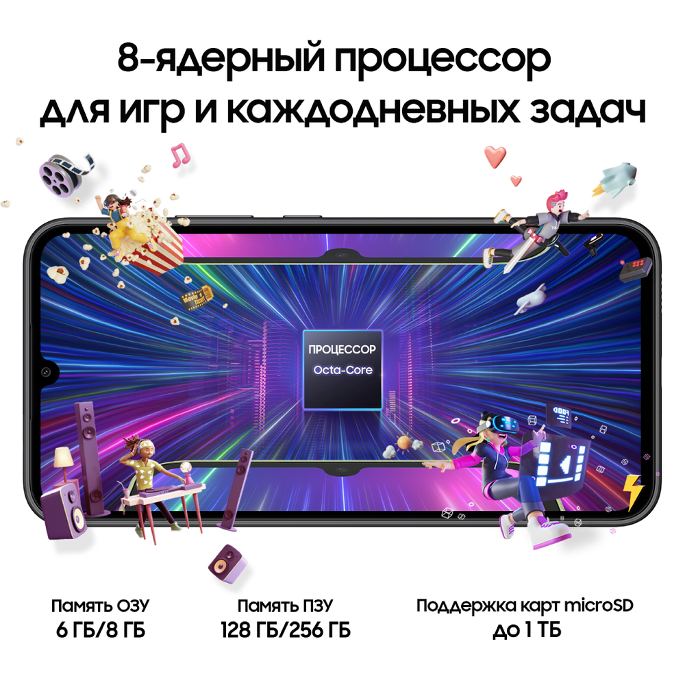 Смартфон Samsung Galaxy A34 256Gb, 8 Gb, 5G, Awesome Graphite Arabic, SM-A346EZKEMEA