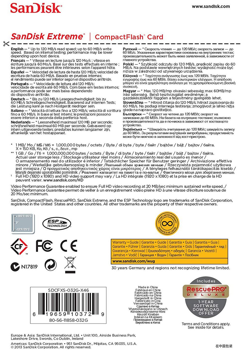 Карта памяти SanDisk Extreme Compact Flash SDCFXSB-032G-G46 32GB