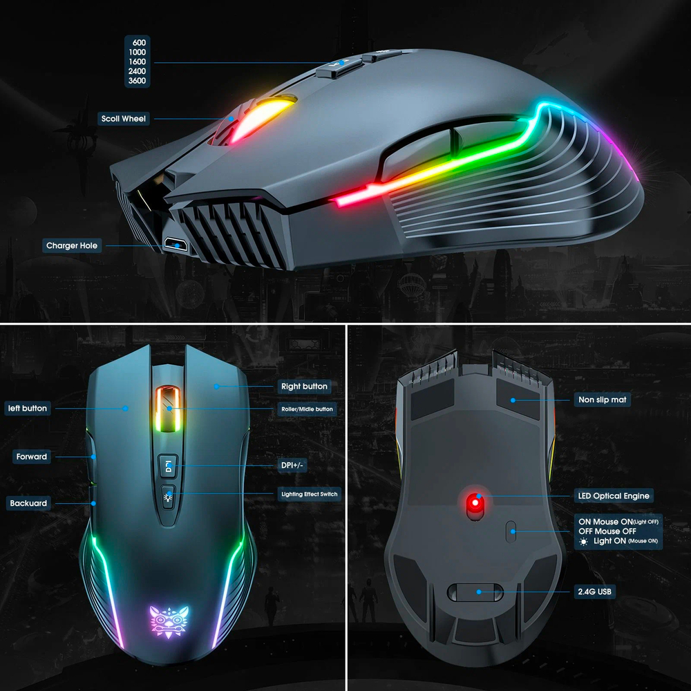 Беспроводная игровая мышь Onikuma CW905 Wireless черный