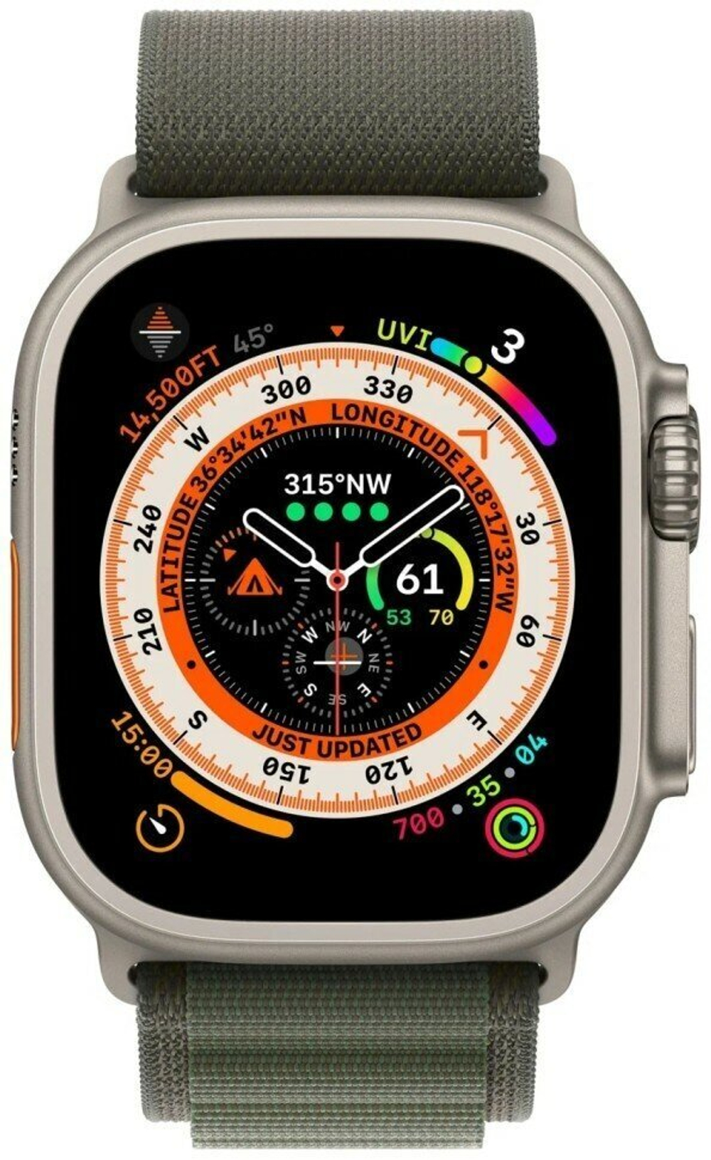 Умные часы Apple Watch Ultra 49 мм Titanium Case GPS + Cellular (титановый/зеленый Alpine Loop)