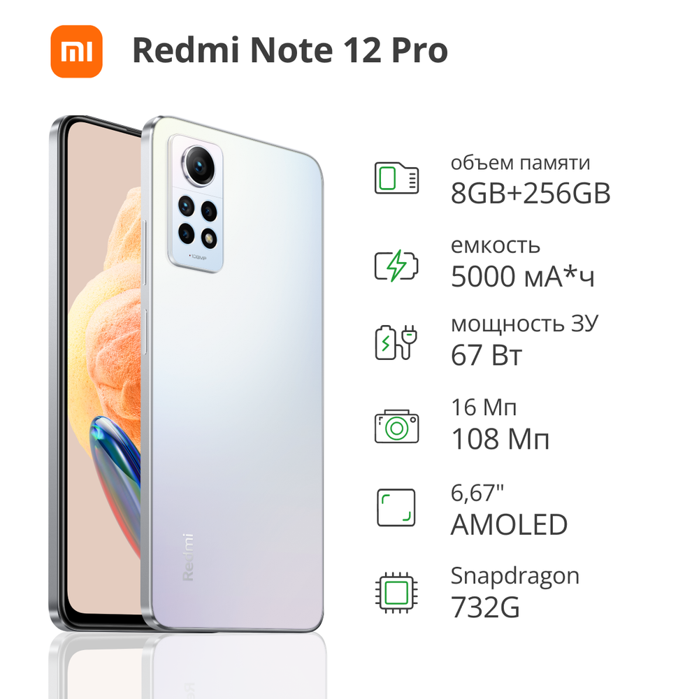Смартфон Xiaomi Redmi Note 12 Pro 4G 8/256GB white