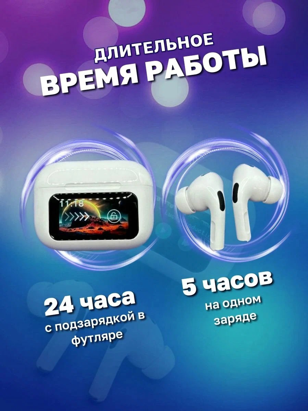Беспроводные наушники W&O Pods 2 с Экраном белые 2314320
