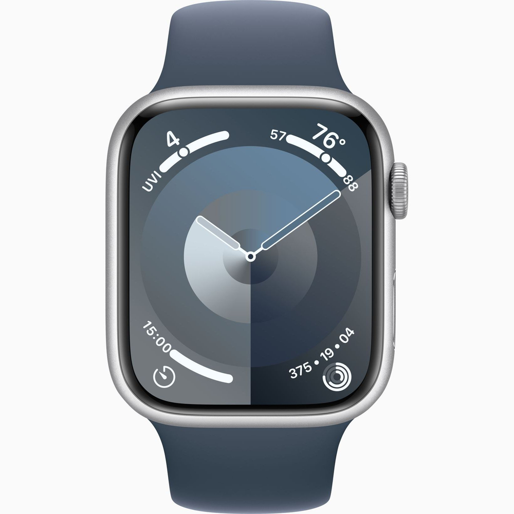 Смарт-часы Apple Watch 9 GPS, 45 mm, Silver Aluminium Case, SM, Storm Blue Sport Band