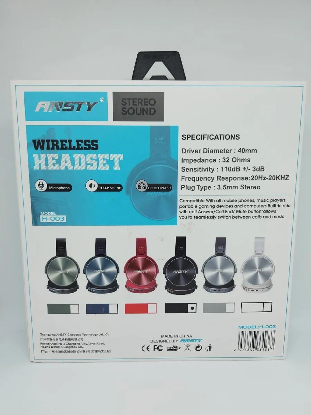 Беспроводные наушники Ansty H-003 Stereo sound, черные