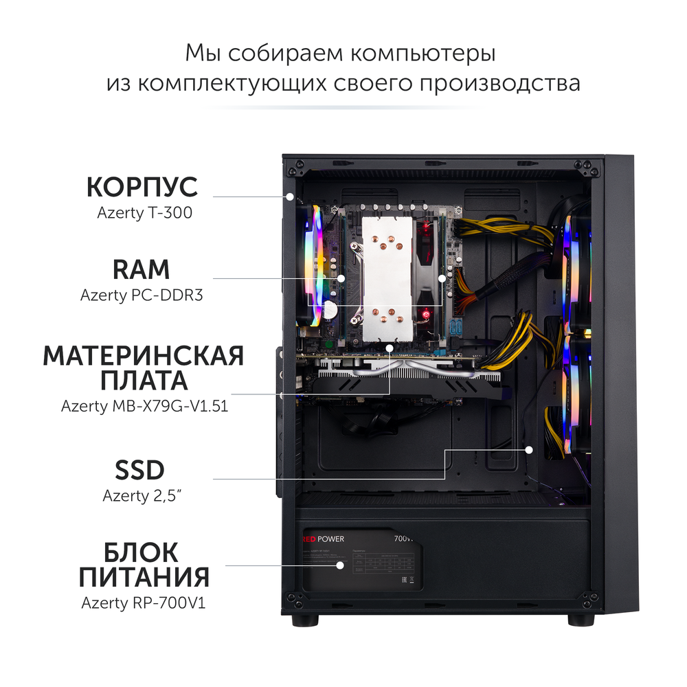 Компьютер игровой AZ-0107 (Xeon E5-2650V2 8x2,6GHz, 32Gb DDR3, 512Gb SSD, RX590, Wi-Fi)