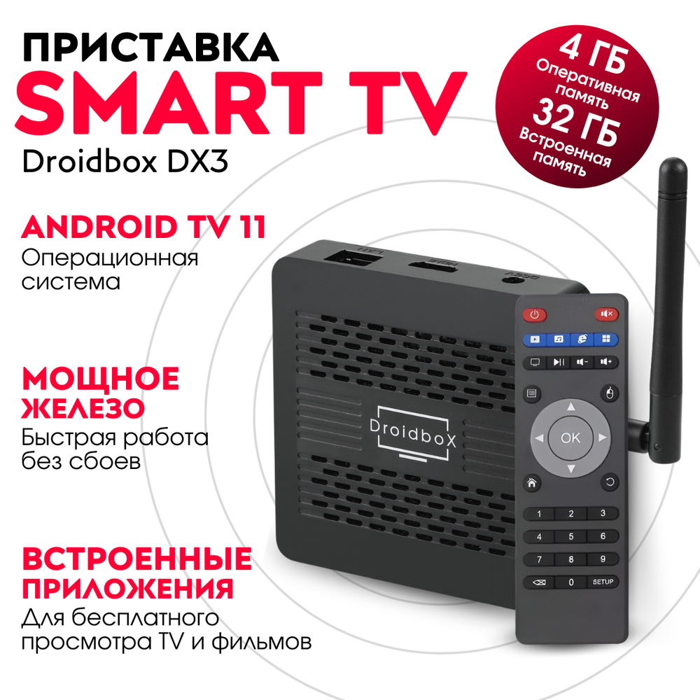 Смарт-приставка Droidbox DX3 4/32Gb на Android TV 11 (на базе TOX3)