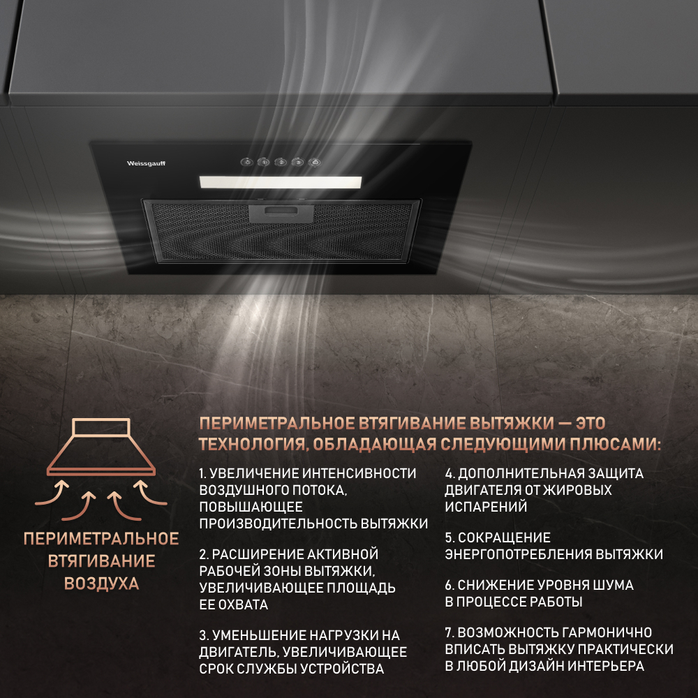 Вытяжка встраиваемая Weissgauff Aura 450 BL черный