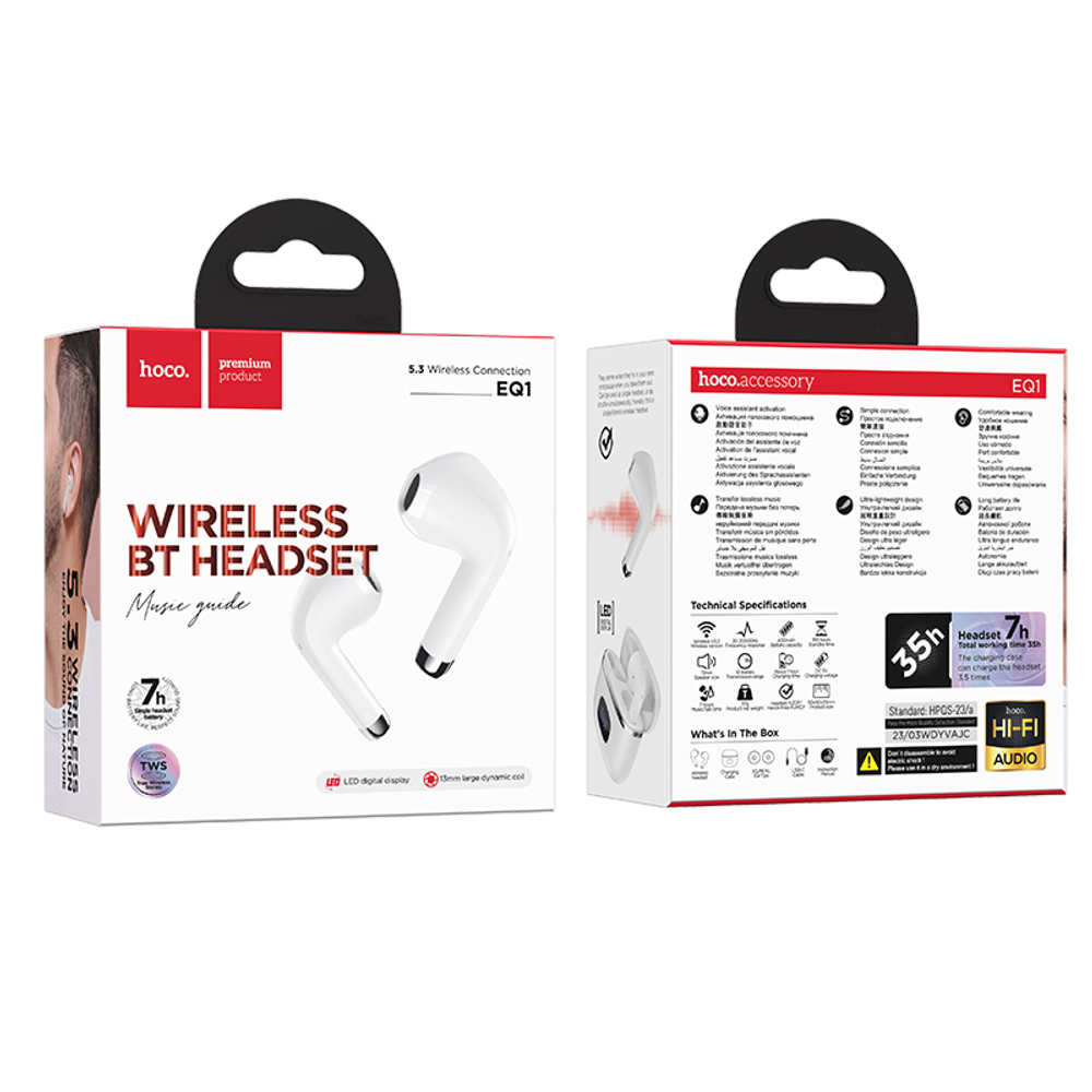 Беспроводные наушники Hoco EQ1 White (EQ1 Music guide White)