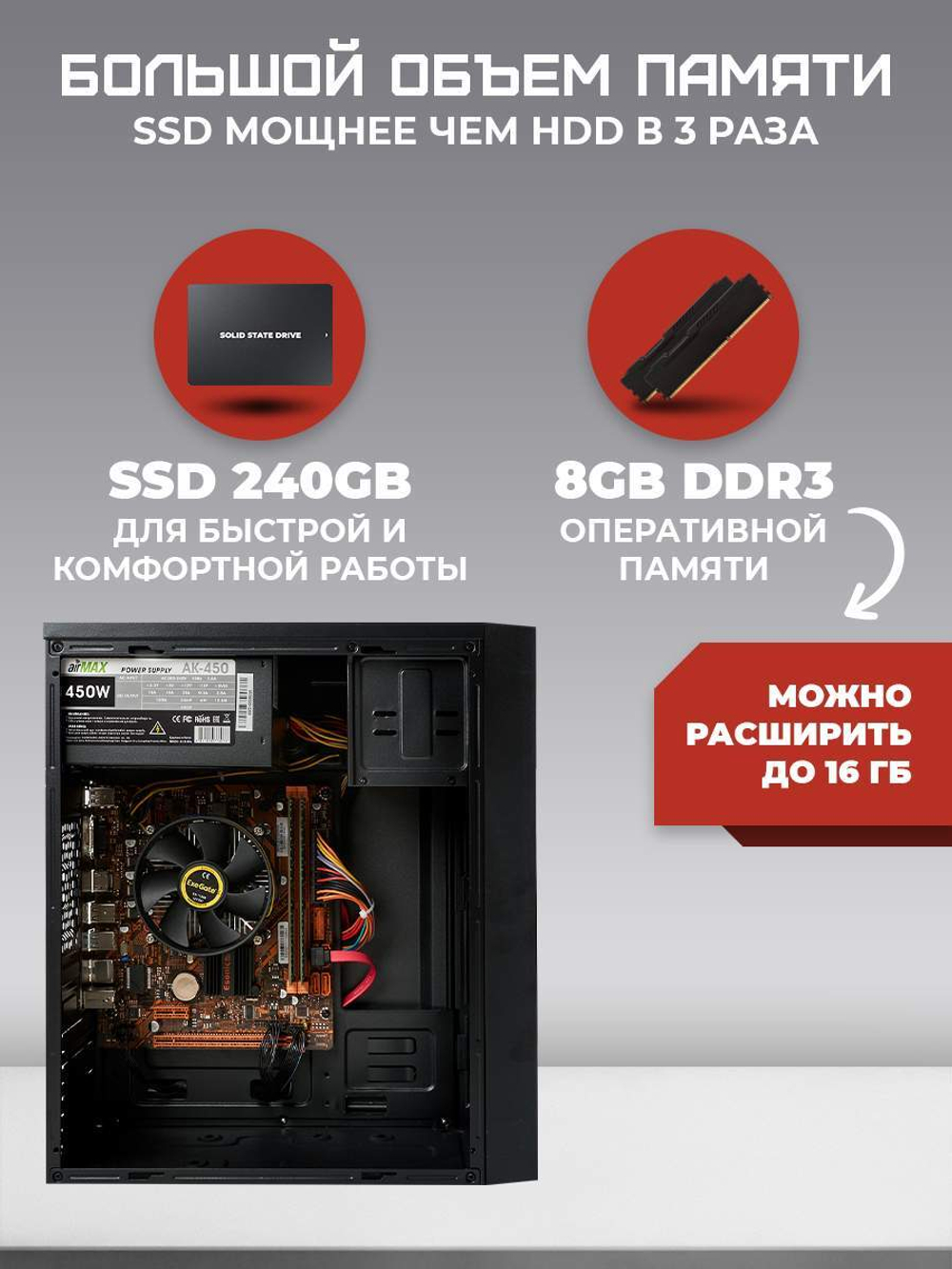 Системный блок TREIDCOMPUTERS Intel Core I5 2400, SSD 240 ГБ, Windows 10 Pro, черный