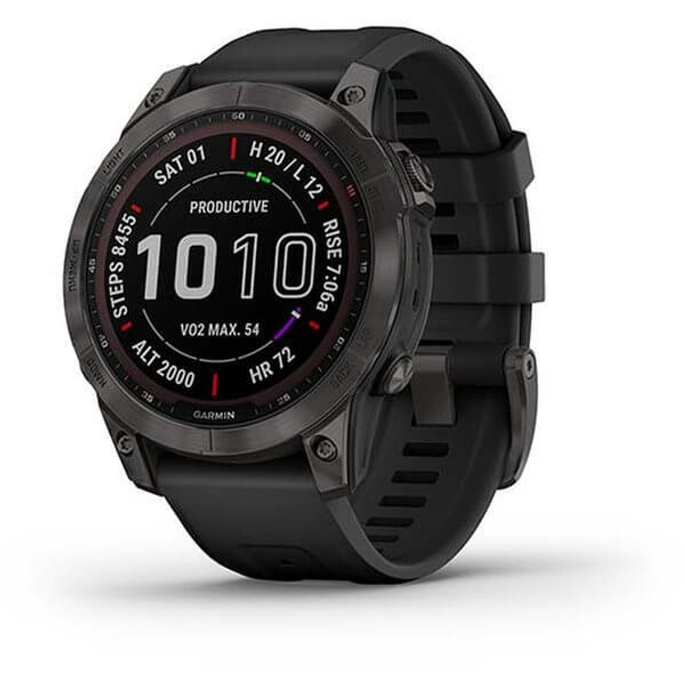 Умные часы Garmin Fenix 7 Sapphire Solar, титановый черный DLC с черным ремешком