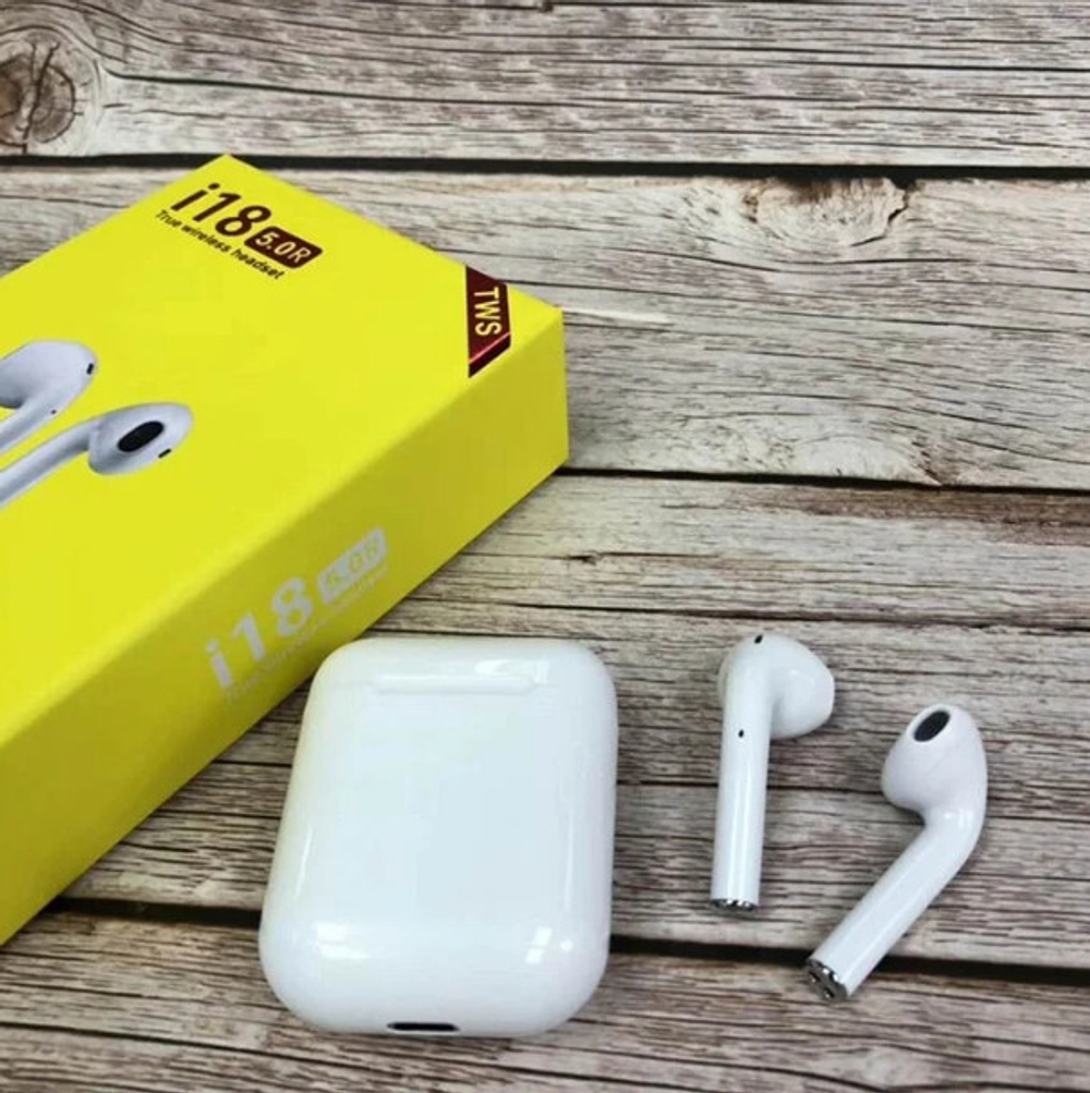 Беспроводные наушники i18 TWS с микрофоном для смартфона белые