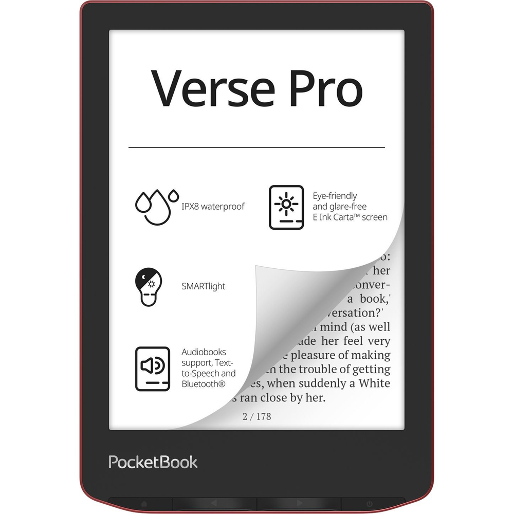 Книга электронная PocketBook 634 Verse Pro 6", E-Ink Carta HD, с подсветкой, Passion Red