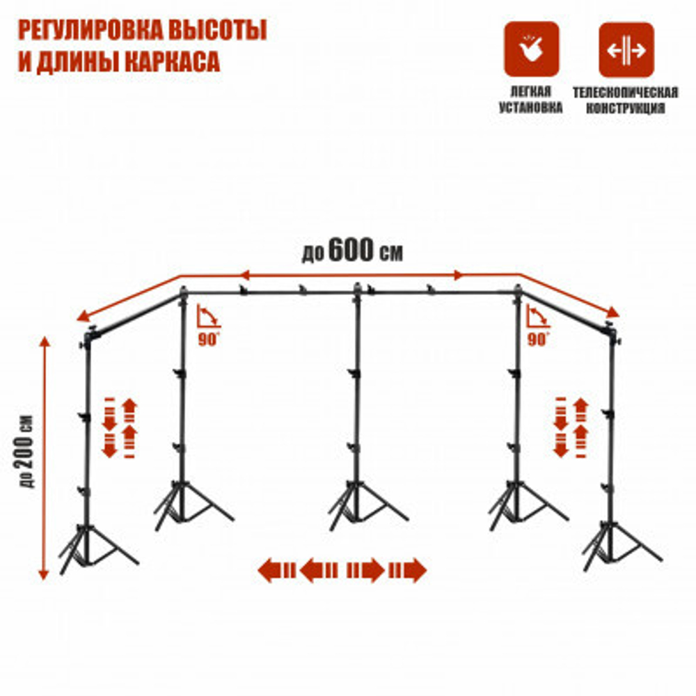 Переносной каркас c фотофоном и прищепками KF-600ZFP с регулировкой по высоте