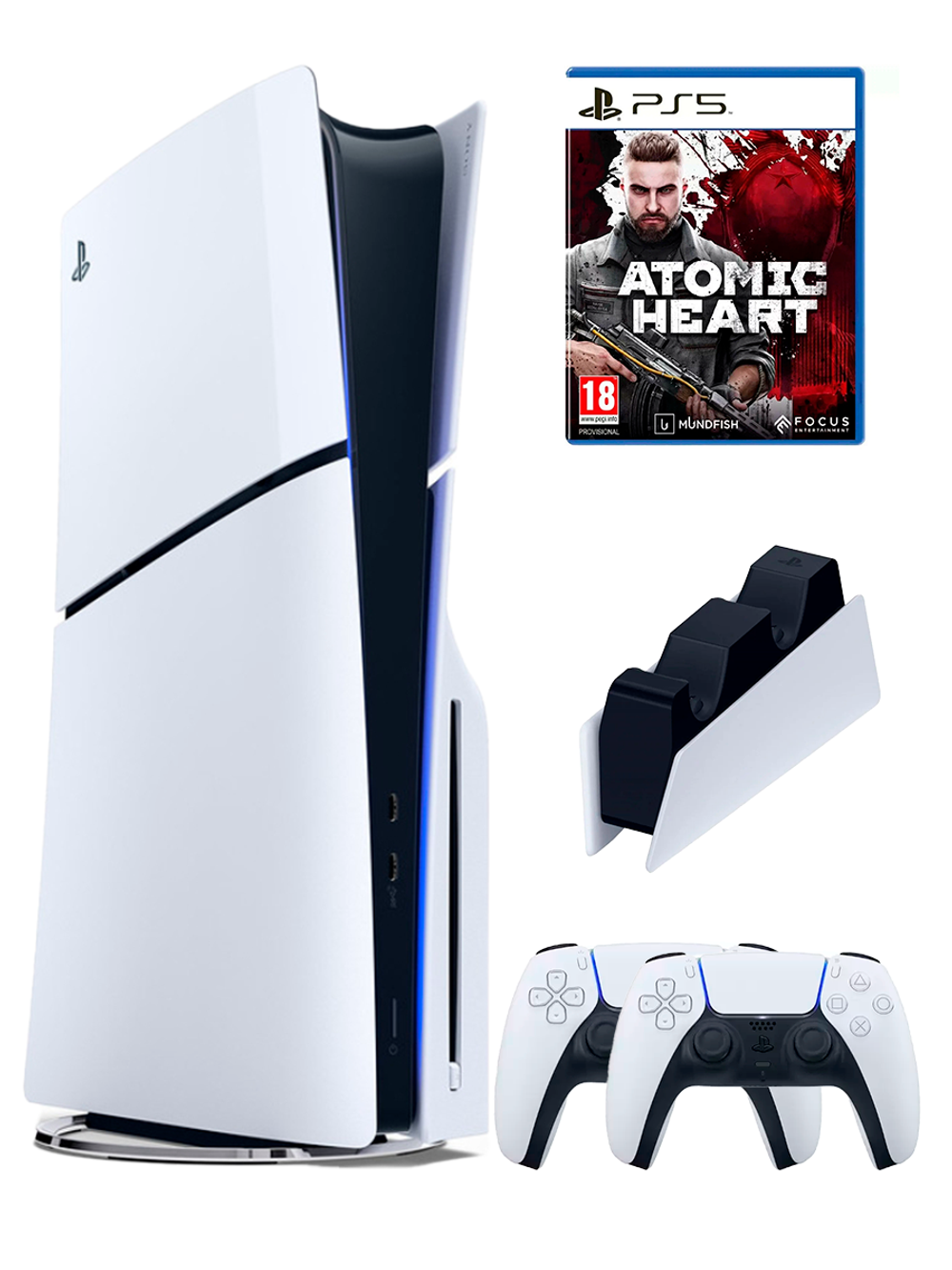 Игровая приставка Sony PlayStation 5 Slim Disc, 2 геймпада, красный зарядное устройство, Atomic Heart