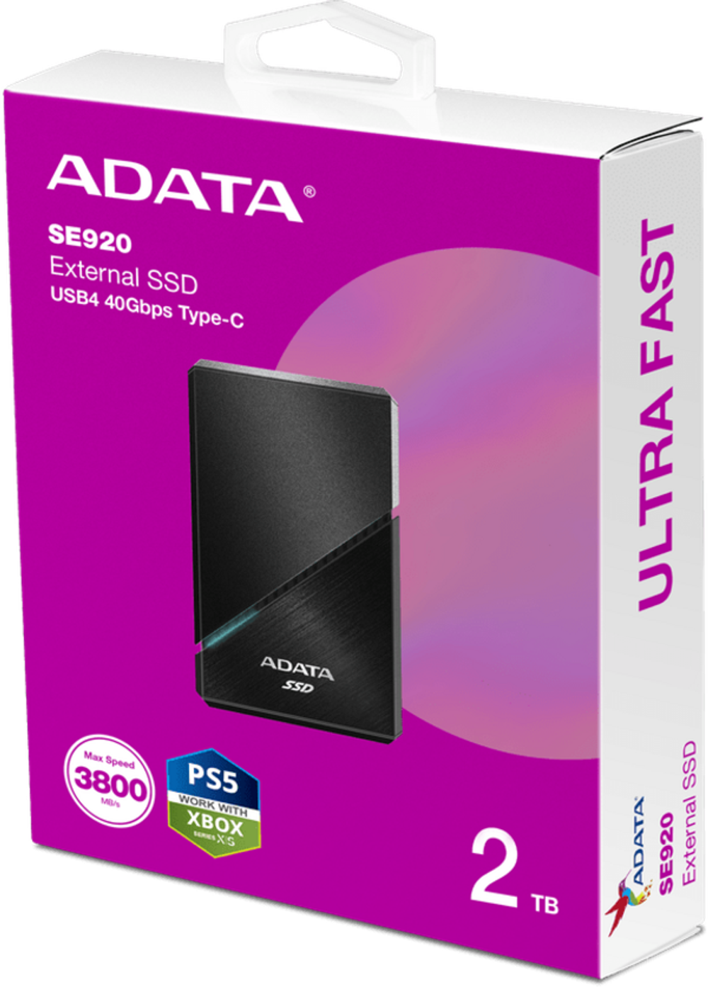 Диск SSD Adata внешний, 2 Тб, USB-C, SE920-2TCBK, Black