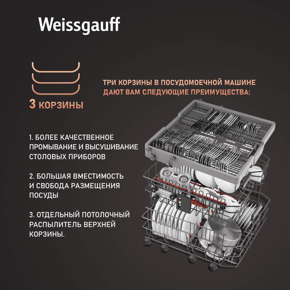 Встраиваемая посудомоечная машина Weissgauff BDW 6190 Touch DC Inverter Timer Floor