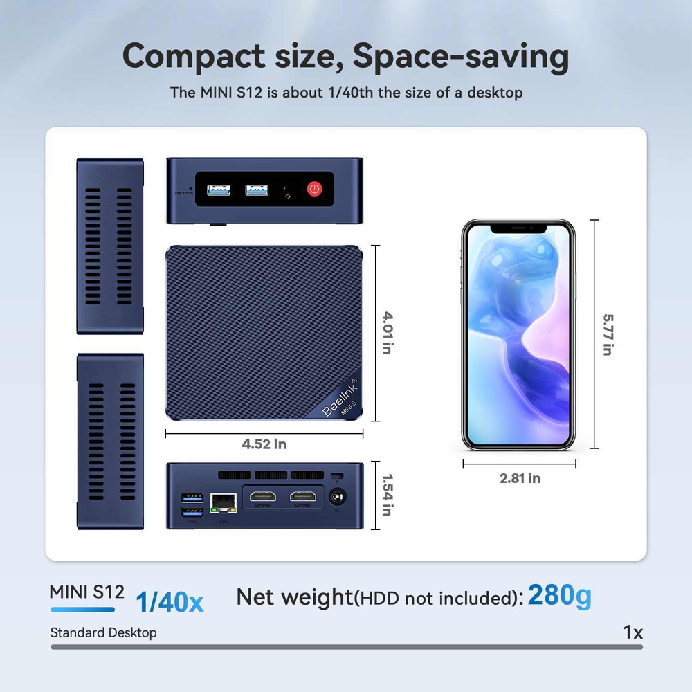 Неттоп Beelink Mini-S12-N95-8/256ГБ черный (Mini-S12-N95-8/256ГБ)
