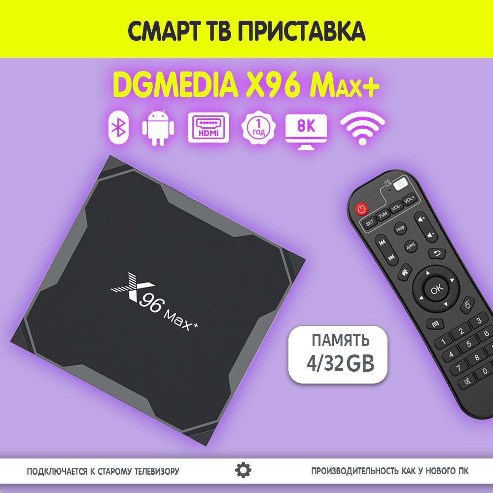 Смарт ТВ приставка DGMedia X96 Max+, Андроид медиаплеер 4/32 Gb, Amlogic S905X3