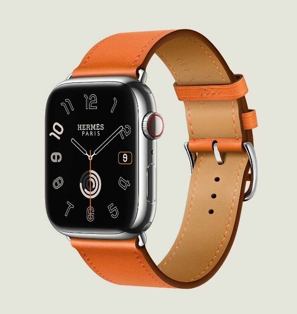 Умные часы Apple Watch Series 9 Hermes GPS+Cellular 45mm Silver Case/Orange Kilim Single Tour