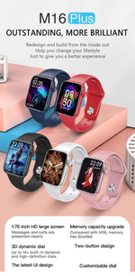 Смарт-часы Smart Watch M16 Plus экран 1,75 дюйма,Водонепроницаемые (Розовые)