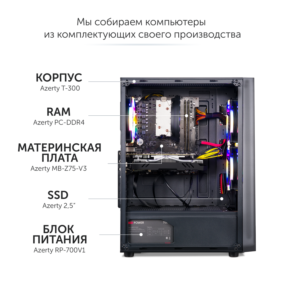Компьютер игровой AZ-0110 (AMD Ryzen5 1600 6x3.2GHz, 16Gb DDR4, 512Gb SSD, RX580, Wi-Fi)