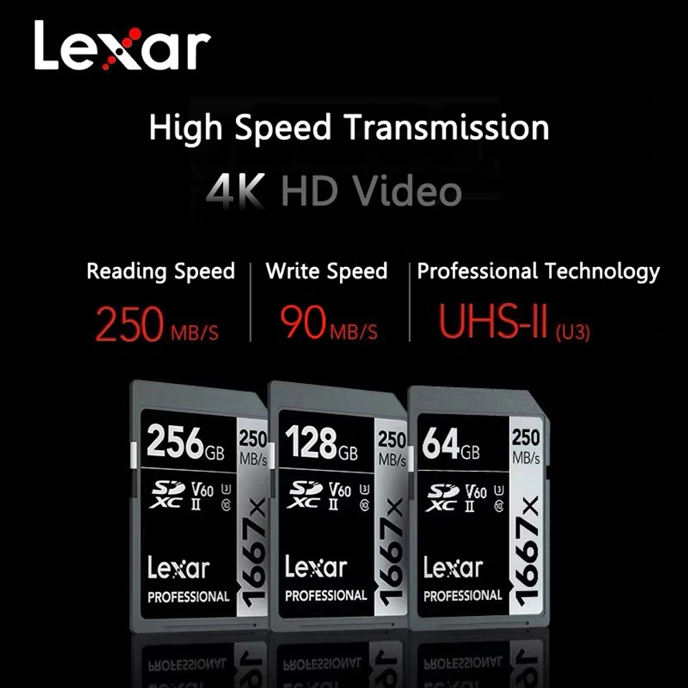 Карта памяти LEXAR Professional 1667x SDXC UHS-2 U3 V60 256 ГБ