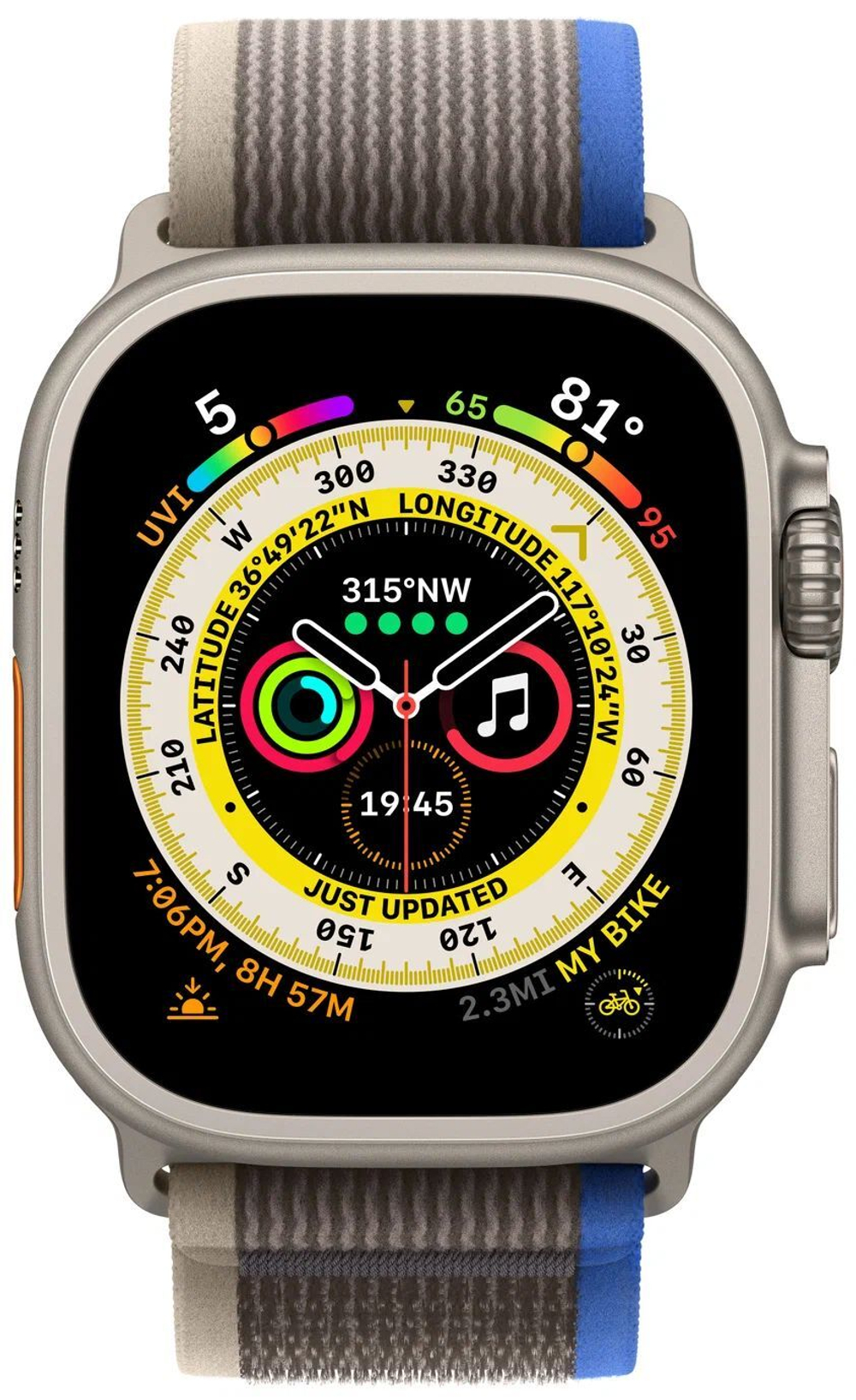 Смарт-часы Apple Watch Ultra 49 мм Titanium Case, титановый/сине-серый Trail Loop S/M