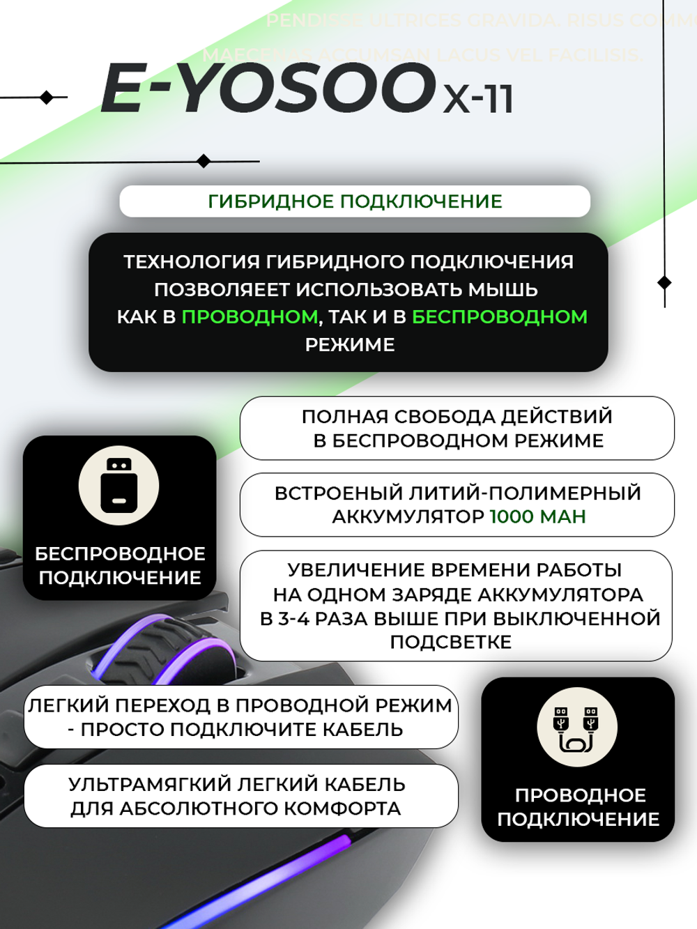 Беспроводная игровая мышь E-YOOSO E-YOOSO X-11 черный (Dual-mode-x11)