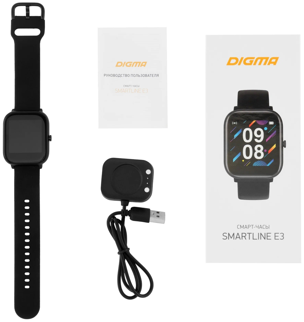 Смарт-часы Digma Smartline E3, 1.4", черный / черный [e3b]