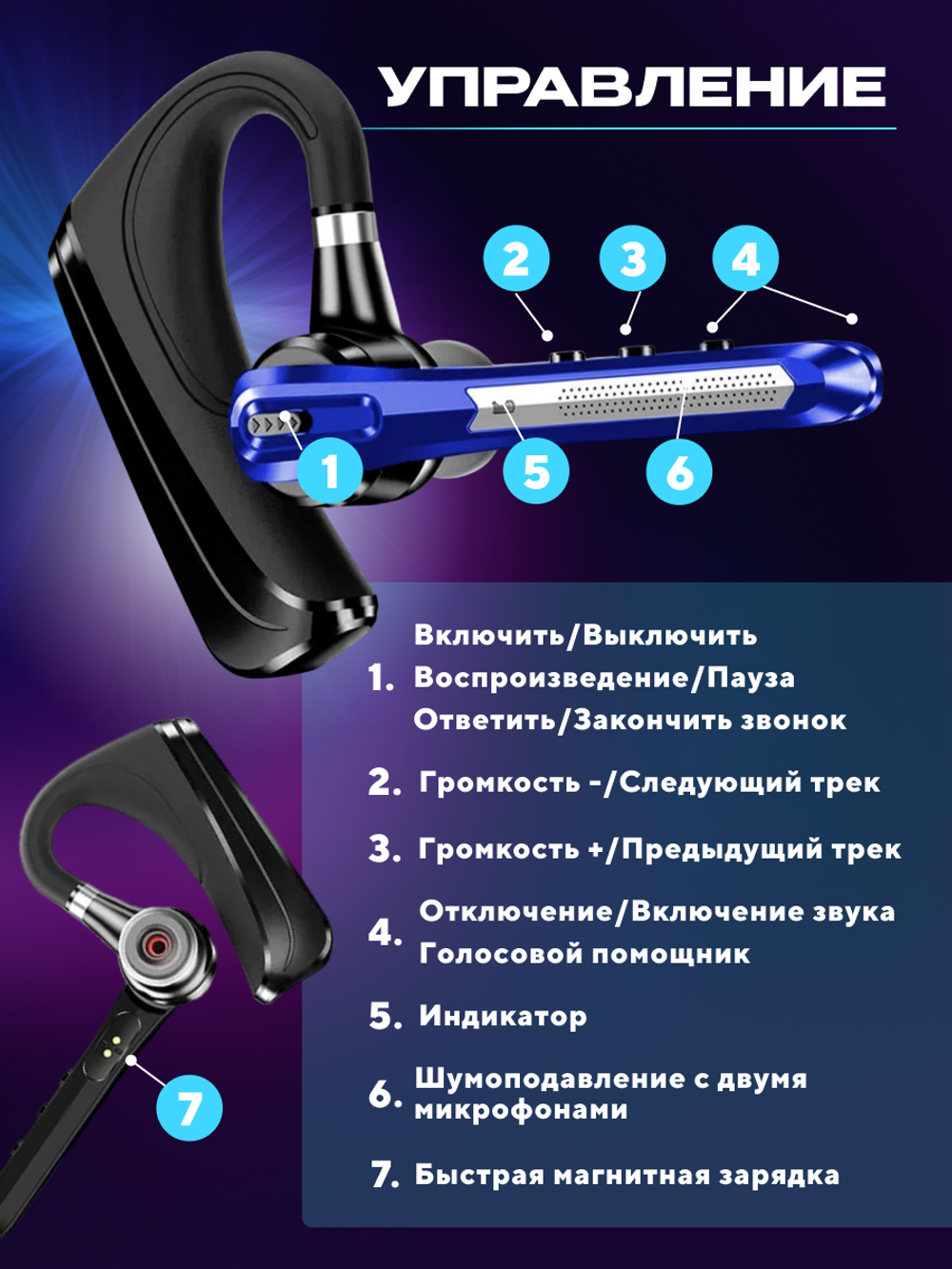 Беспроводная гарнитура блютуз TAYMLUX B3 свободные руки наушник с шумоподавлением