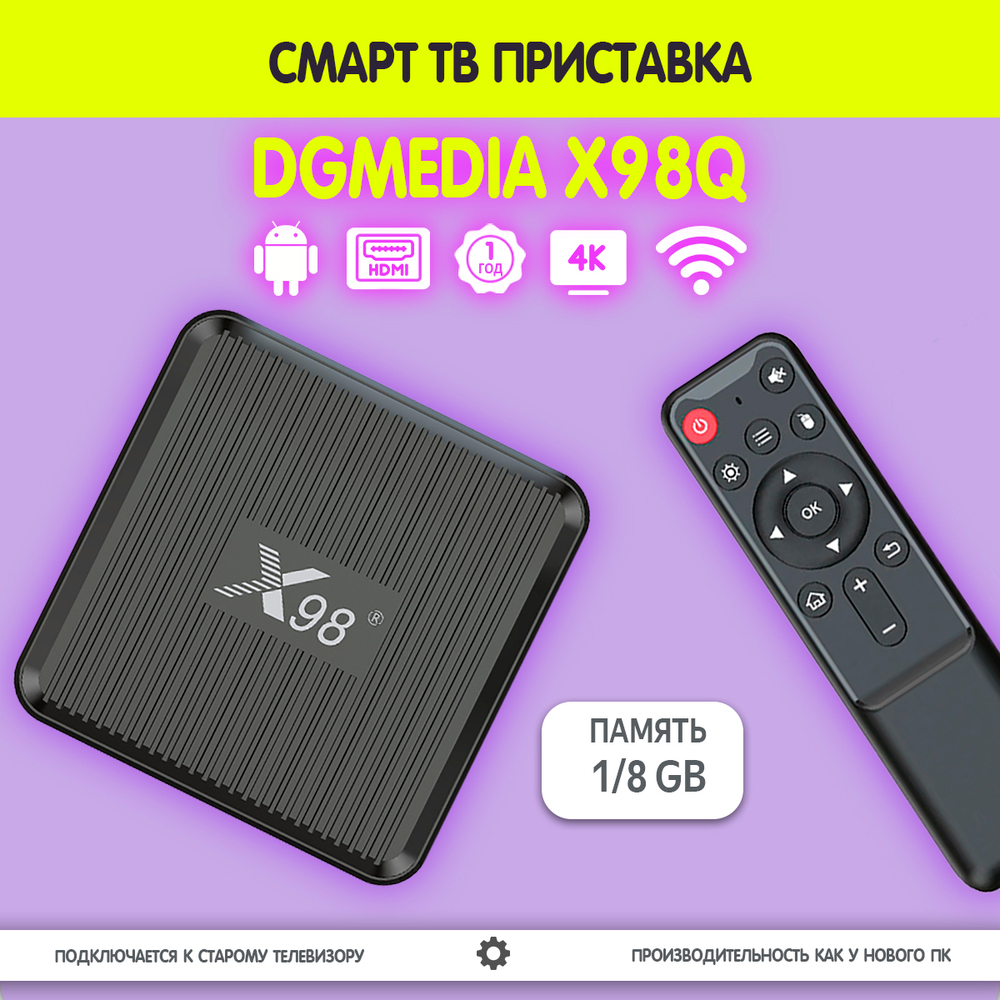 Смарт ТВ приставка DGMedia X98Q, Андроид медиаплеер 1/8 Gb, Amlogic S905W2