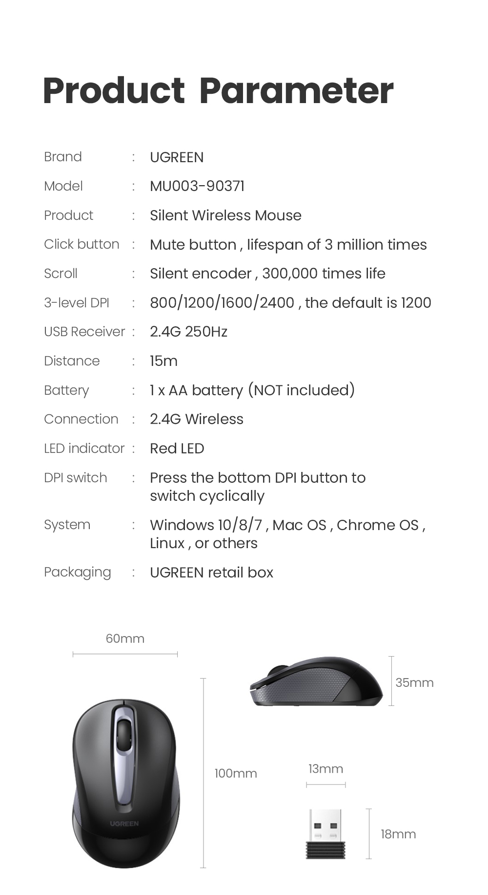 Беспроводная мышь uGreen MU003 черный