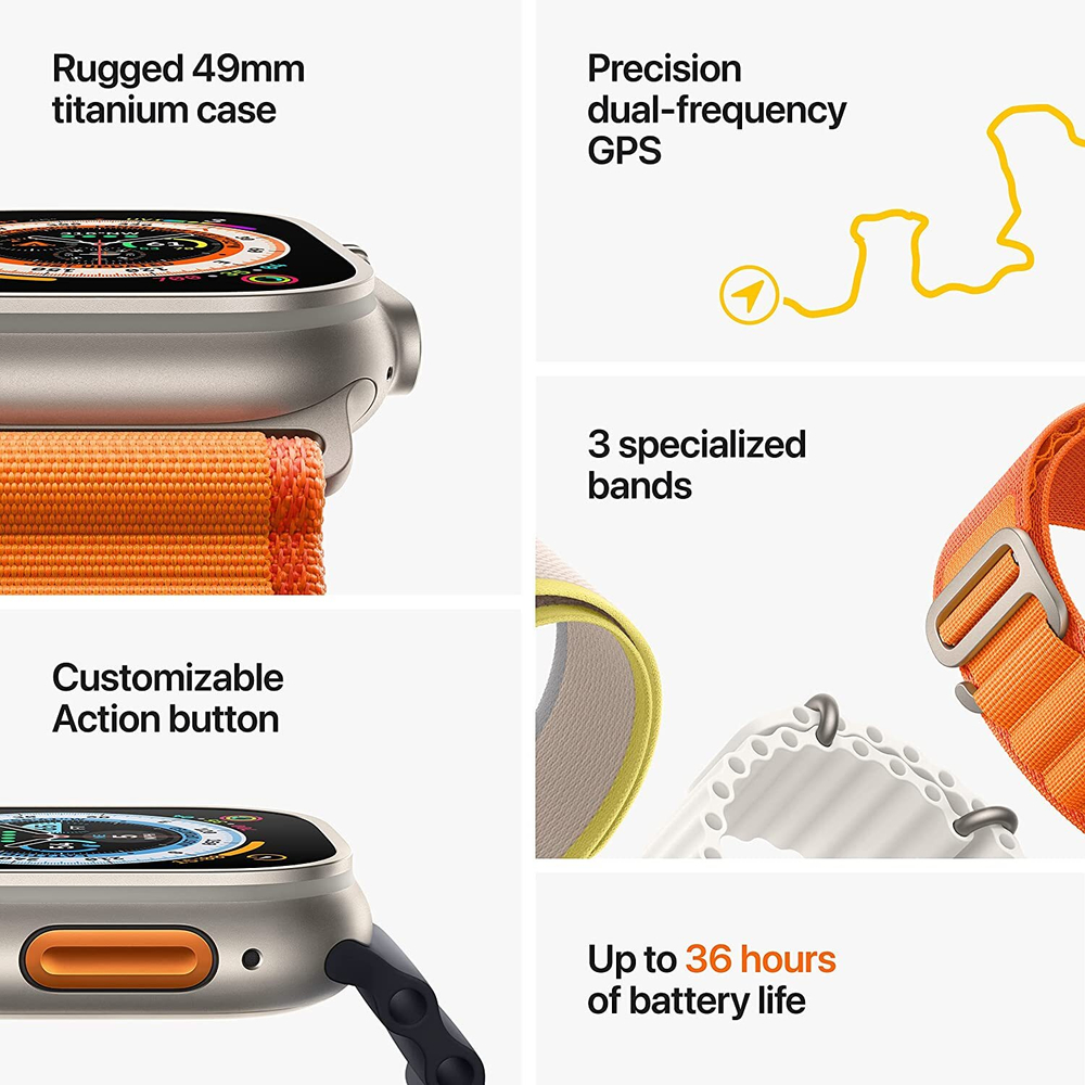 Apple Watch Ultra GPS + Cellular 49mm Titanium Case with Yellow Ocean Band